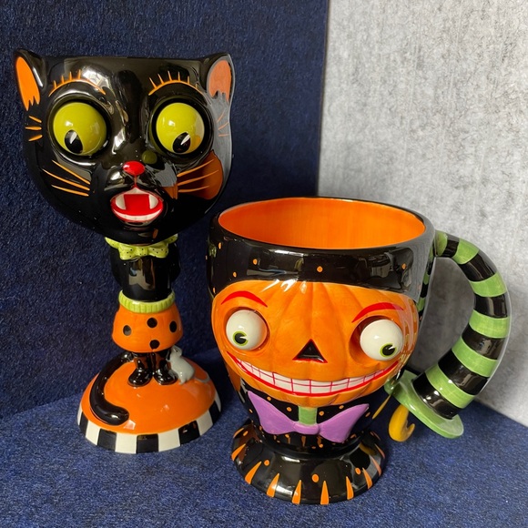 Department Dept 56 Halloween Pumpkin Head Dangling Moon Big Mug Googly Eyes - Picture 2 of 7